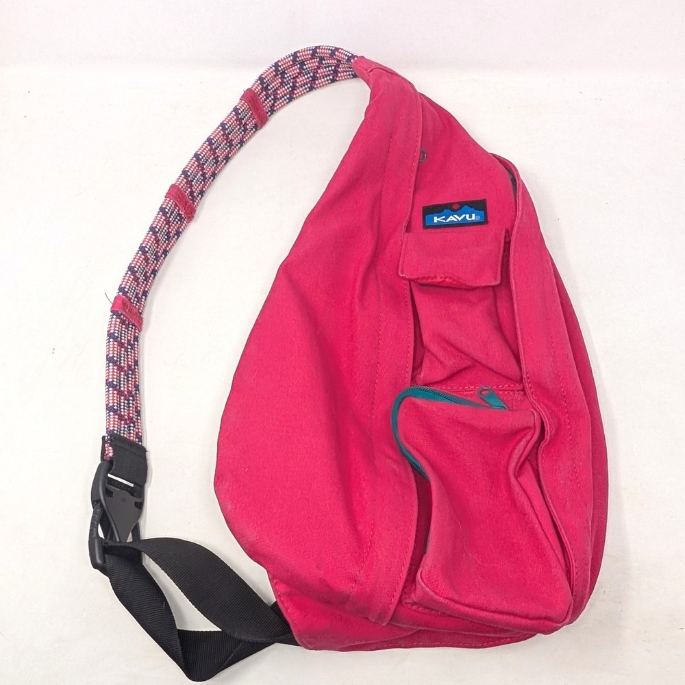 KAVU Rope Bag Pink Canvas Sling Backpack Crossbody Shoulder Bag Multi Rope Strap
